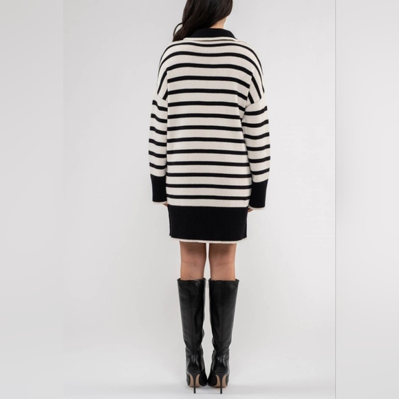 #11383 🛑S, M Fabulous Striped Collared Knit Sweater Dress - Picture 4 of 16